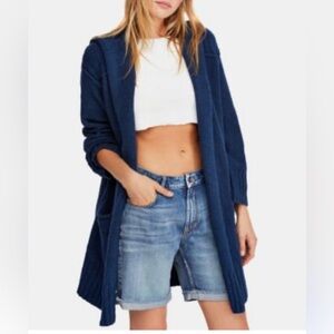 NWT Free People Snow Angel Hooded Cardigan Size M in Night Sky Blue